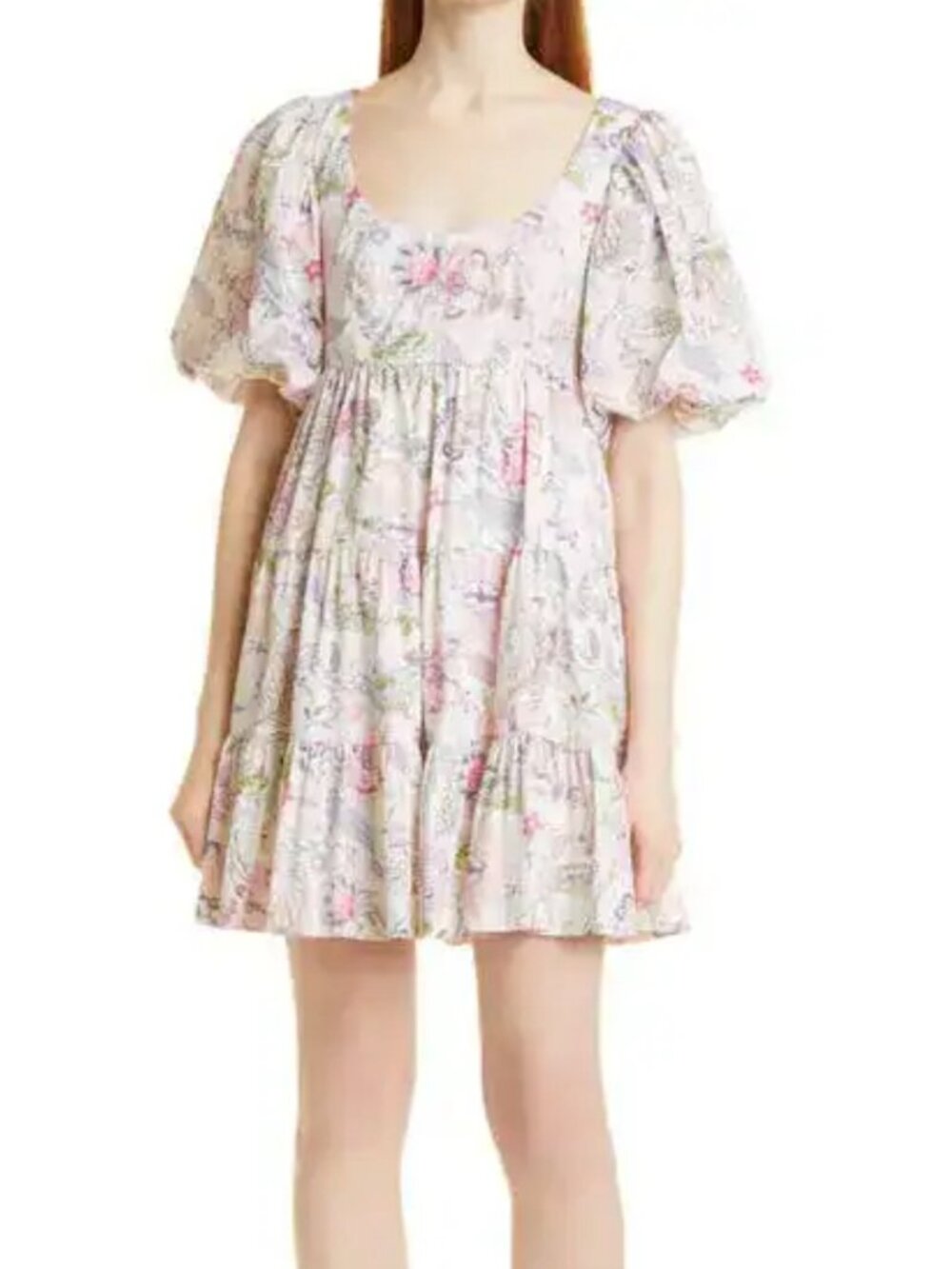 Cinq À Sept Ethel Paisley Puff Sleeve Babydoll Dress In Celeste Multi 6 Coquette - Picture 9 of 9